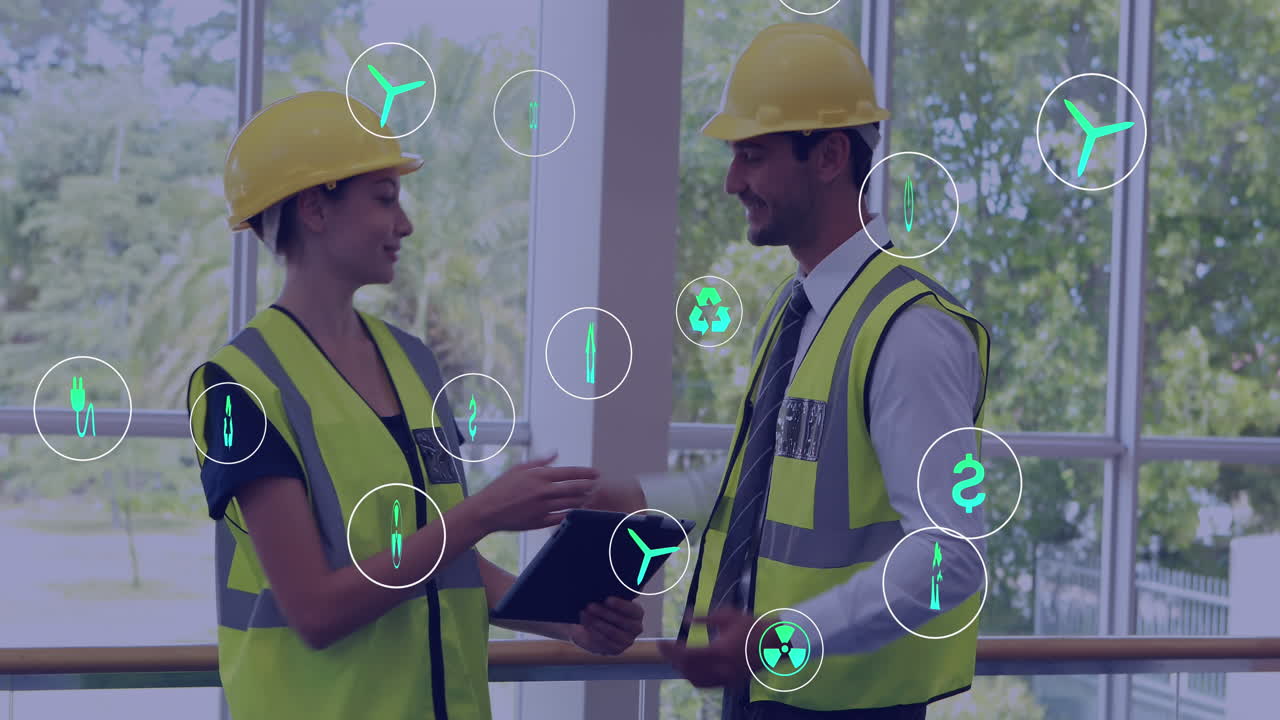 animación de conexiones con iconos sobre diversas personas de negocios en la oficina