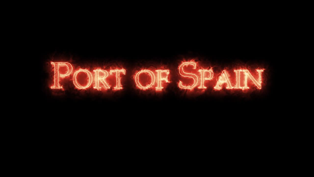 포트 오브 스페인은 불로 쓰여져 있습니다.