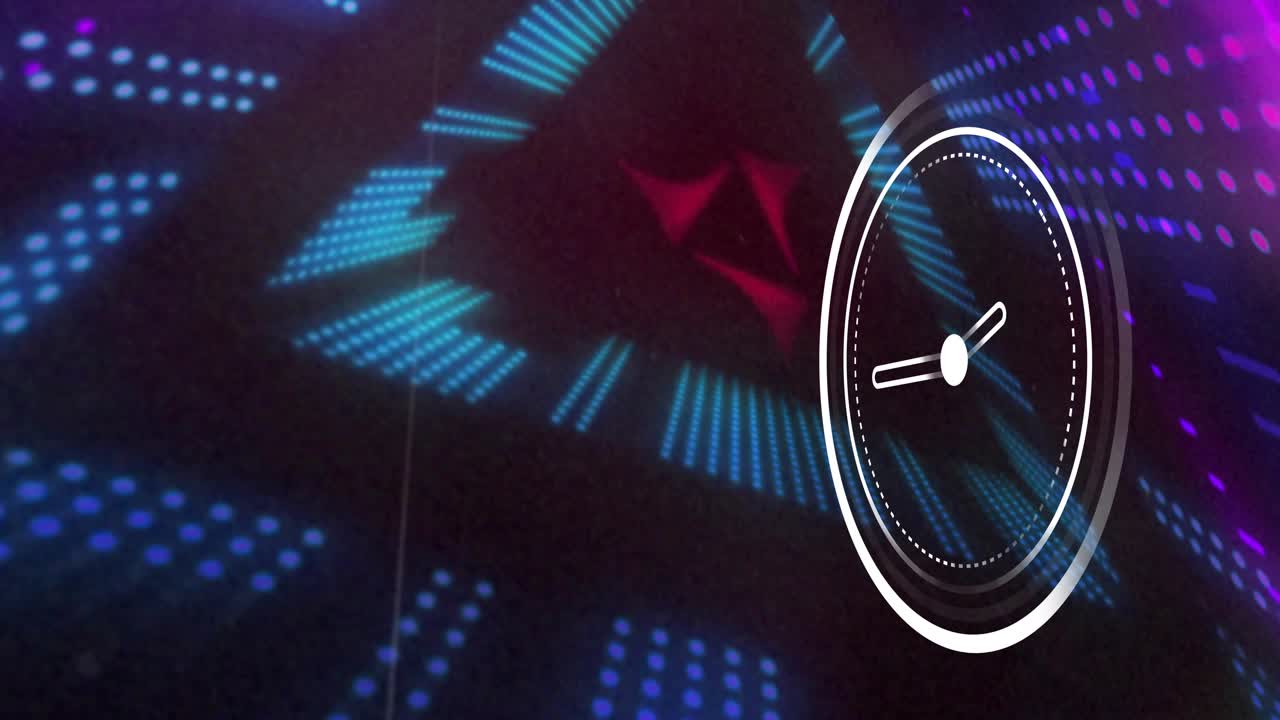 Center dot showing sparking clock rings forming hands turning clock shifting right forming neon set