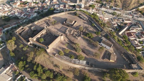 Aerial-drone-shot-of-Castro-Marim-Castle-in-the-southern-Algarve-region-in-Portugal