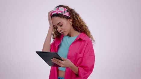 Stress,-tablet-and-young-woman-in-a-studio