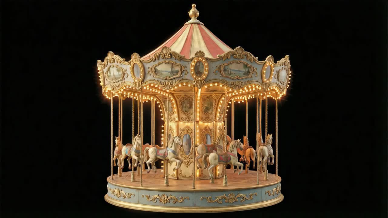 Ornamental vintage carousel showcasing detailed artistry and gentle lighting effects