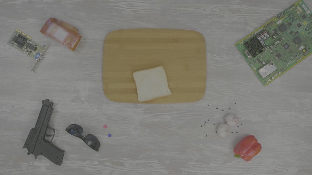 vida muerta con comida y tecnología