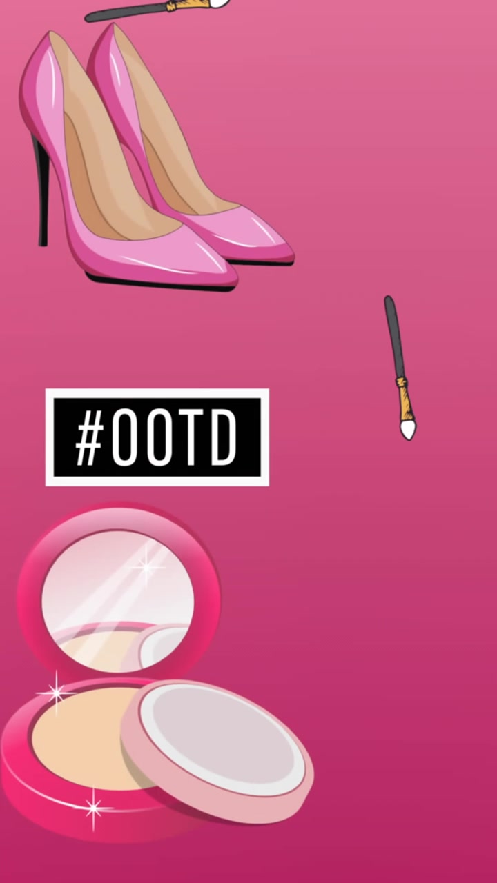Animation of powder brush and shoes icons on pink background