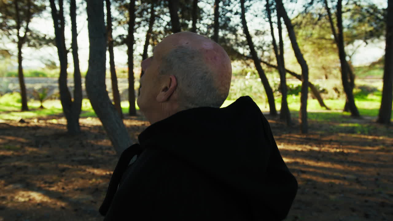 Cloaked Sorcerer Immersed in Nature Searching for Something