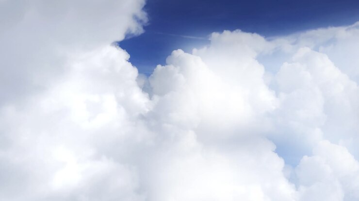 point of view thick white clouds moving across the blue sky