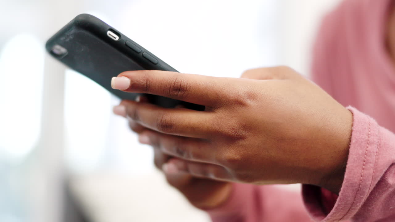 Woman hand with phone on social media