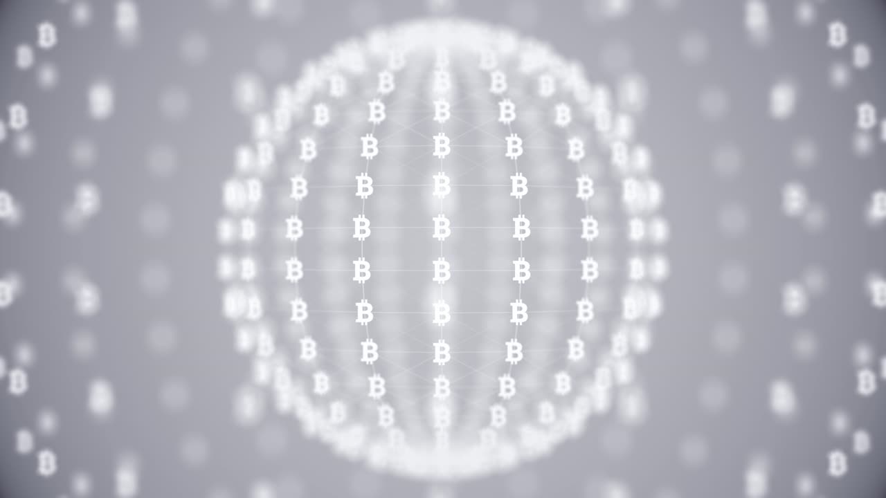 Rotating Bitcoin Sphere Animation Futuristic Digital Crypto Network Background