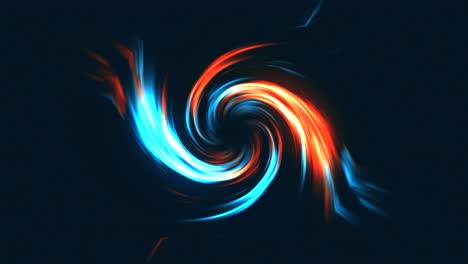 Abstrakter-Neon-Glühtrichter-Mit-Bunten,-Sich-Drehenden-Strahlen,-Kurvigen,-Hellen-Linien-Auf-Schwarzem-Hintergrund,-Tornado-Energie,-Raumtunnel,-Wirbelform,-Visueller-Effekt,-4K-Teal-Orange