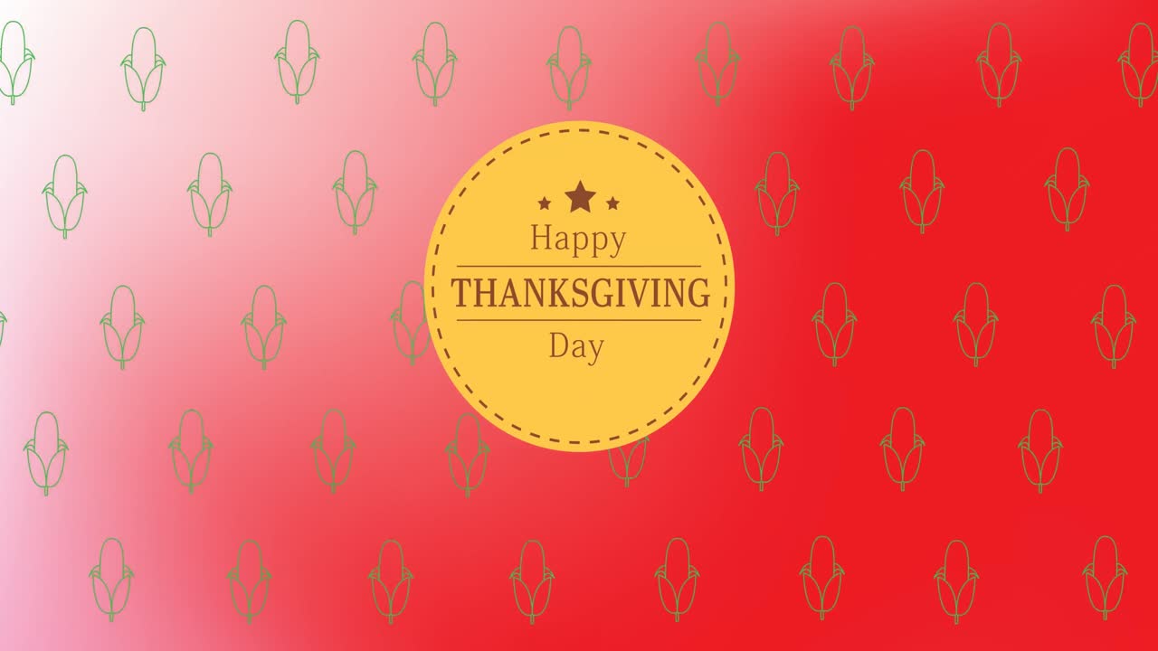 無縫のパターンでトウモロコシの作物アイコンに対して丸い黄色いバナーに感謝の日のテキスト