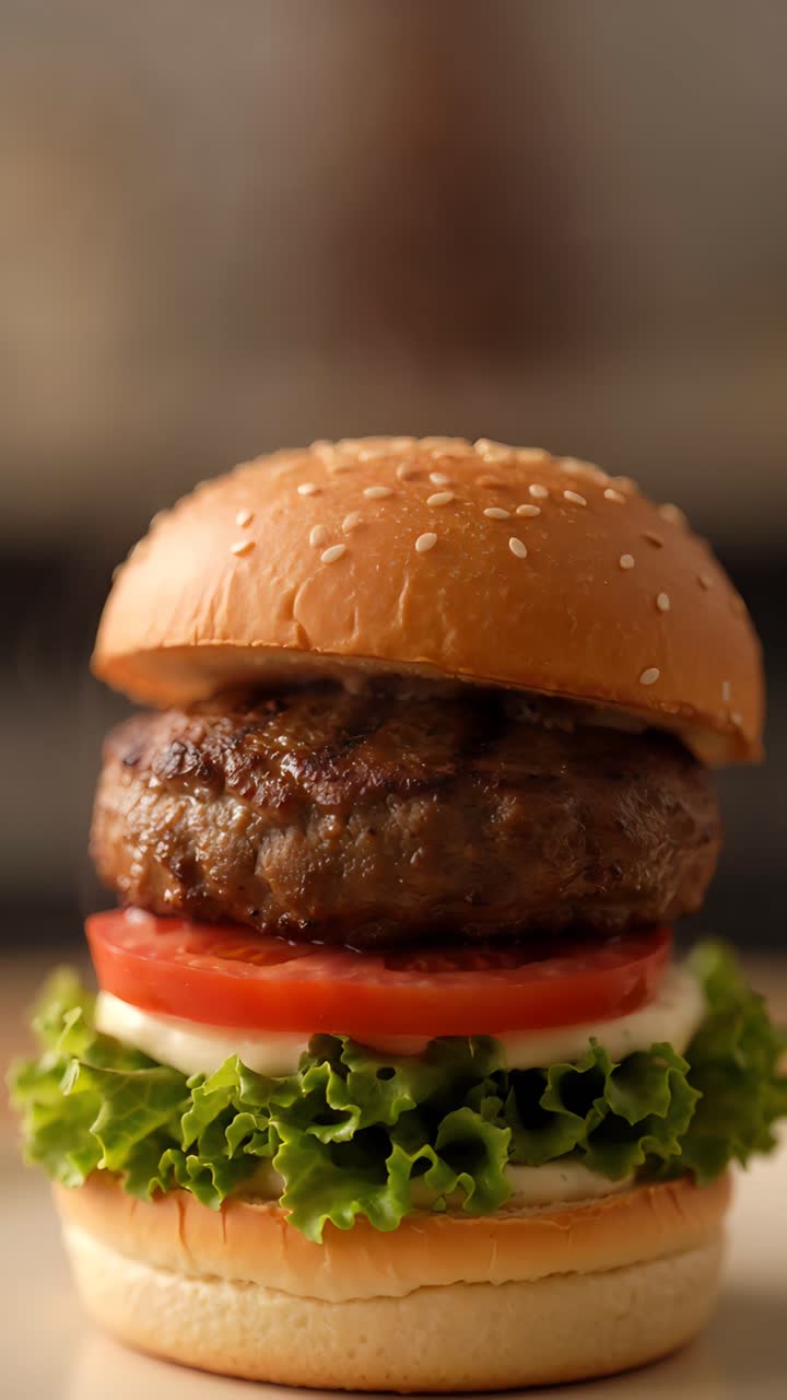 Hamburger Succoso Primo Piano Sfondo Bokeh 4K