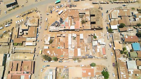 Birdseye-aerial-view-of-Loitokitok-kenya,-shanty-poor-neighborhood-of-Nairobi-suburbs,-Kenya