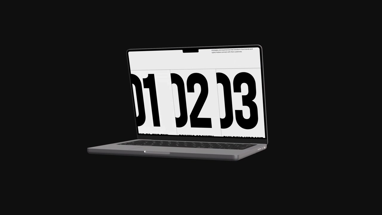Laptop elegante che si apre e visualizza una presentazione digitale dinamica