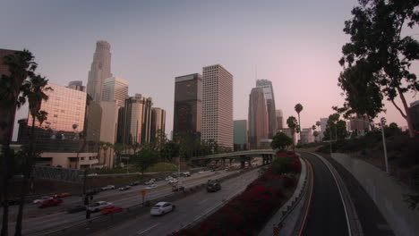 wide of downtown la at sunset