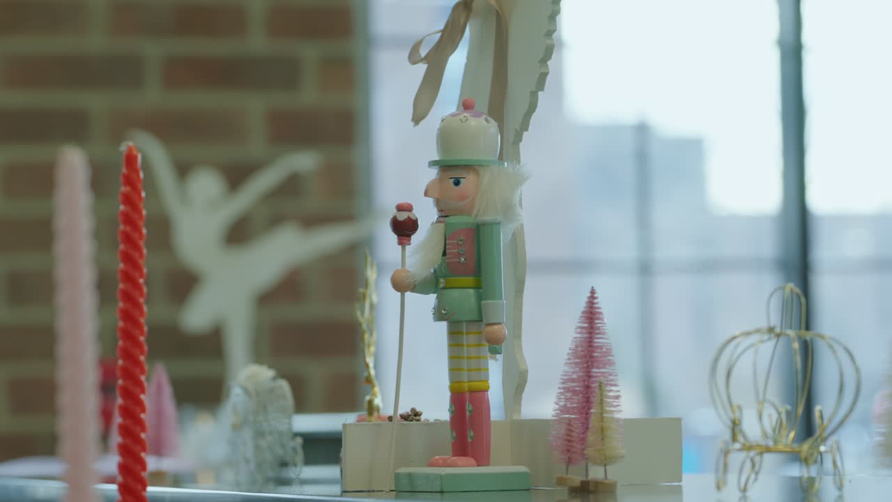 Pastel Nutcracker in a Magical Christmas Display with Brick Interior