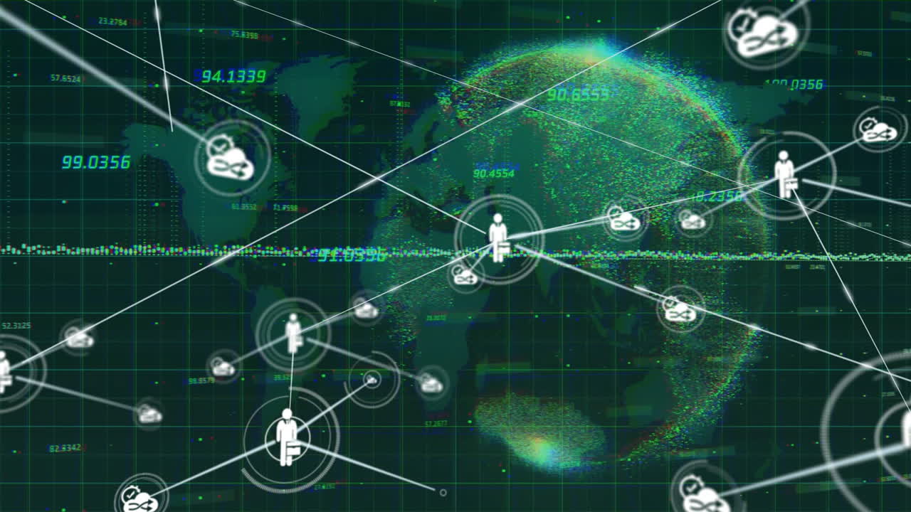 전 세계 사람들과 연결되는 네트워크의 애니메이션과 아이콘을 공유합니다.