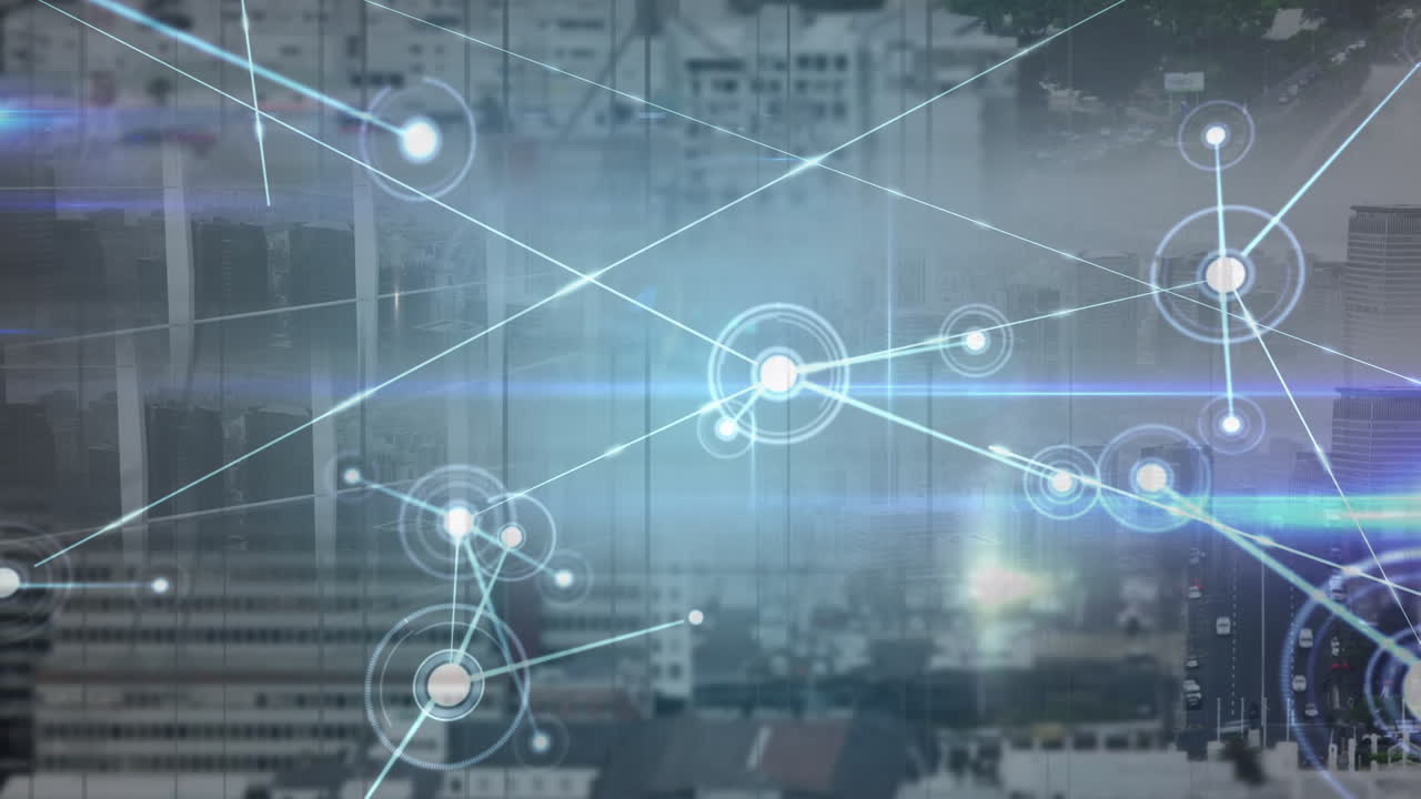 도시 풍경에 대한 연결 네트워크의 애니메이션