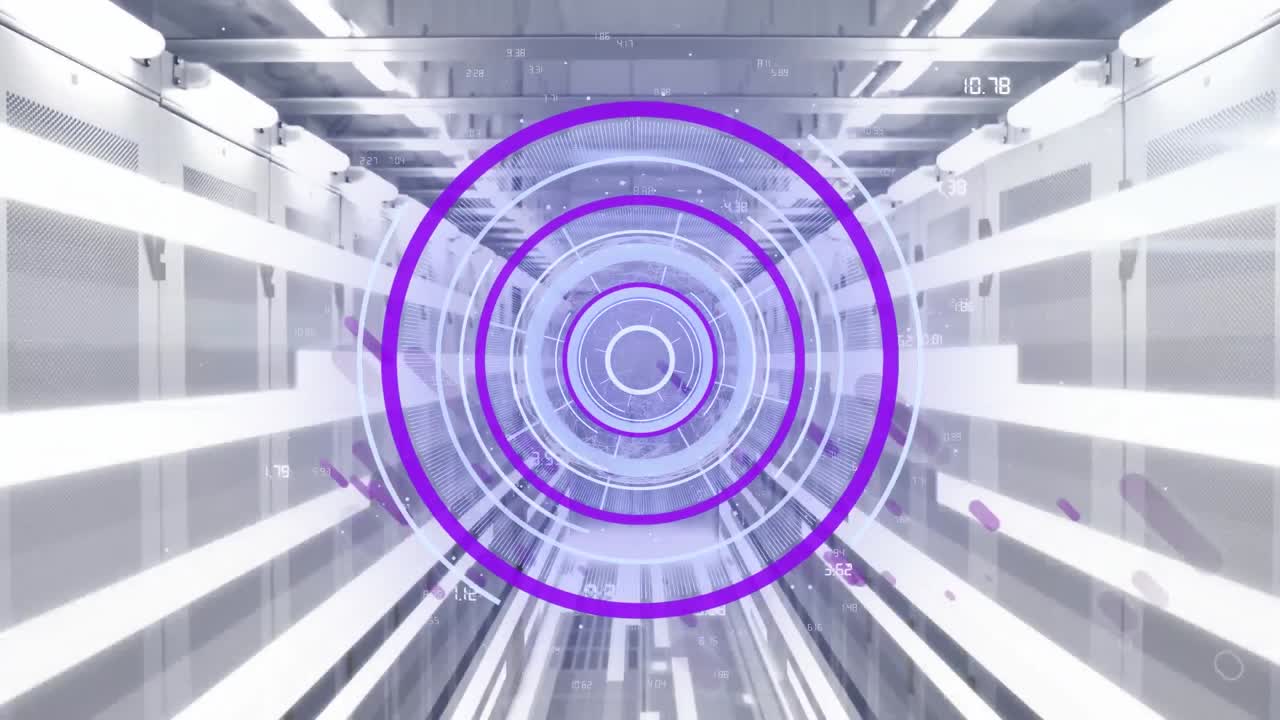 animación del escaneo del alcance y el procesamiento de datos a través de servidores informáticos