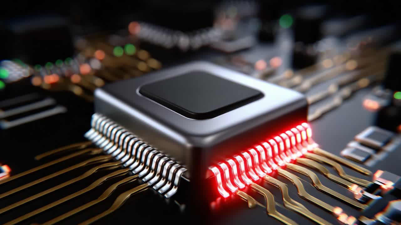A Close-Up Exploration of a Modern Microprocessor with Illuminated Circuitry, Showcasing the Intricate Design and Advanced Technology Used in Contemporary Computing Systems