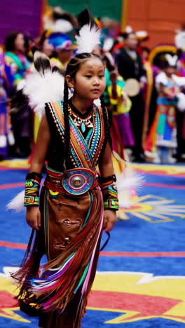young girl in traditional native american regalia at a powwow