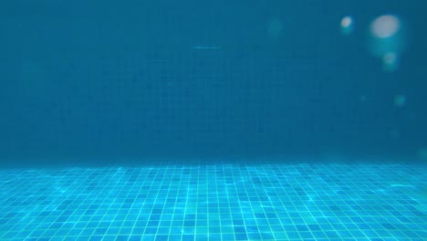 pov slow motion shot of a man jump standing into an empty pool with clear blue water