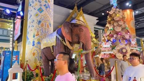 decorative elephant and tree in shopping center