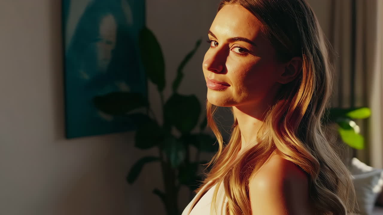 Profile portrait of a woman in a living room