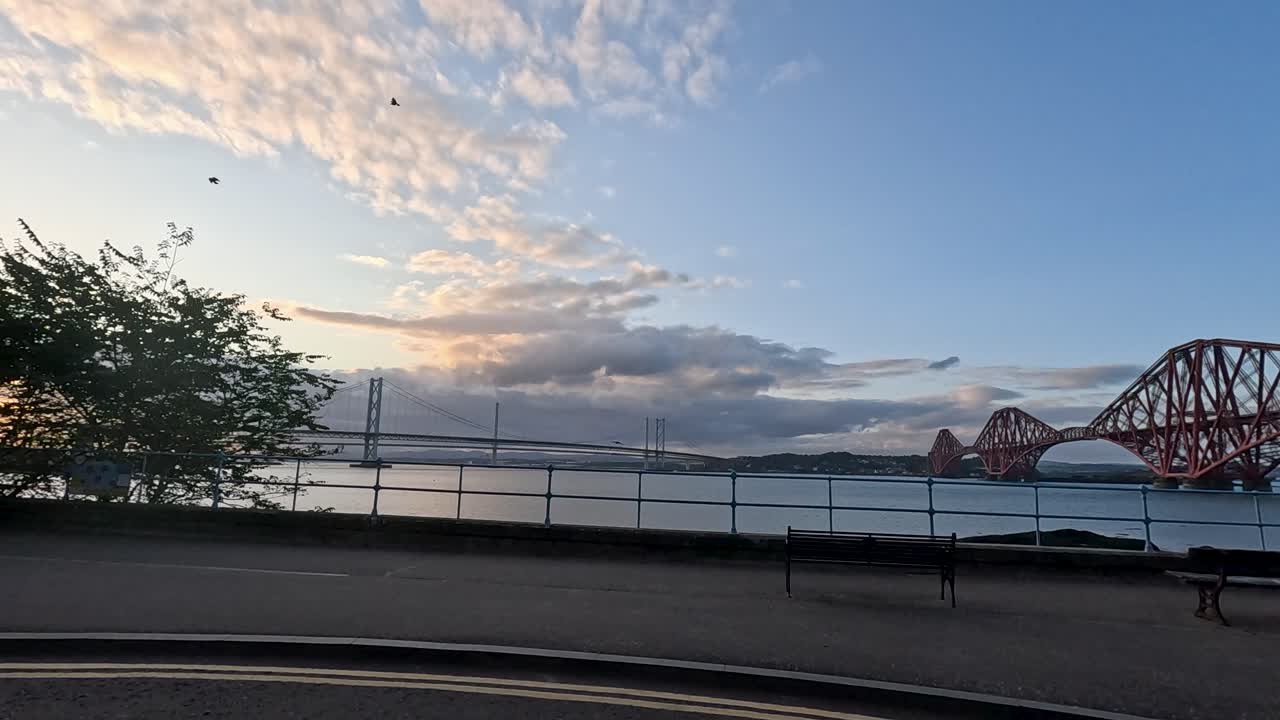 Scenic view of Forth Bridge at sunset