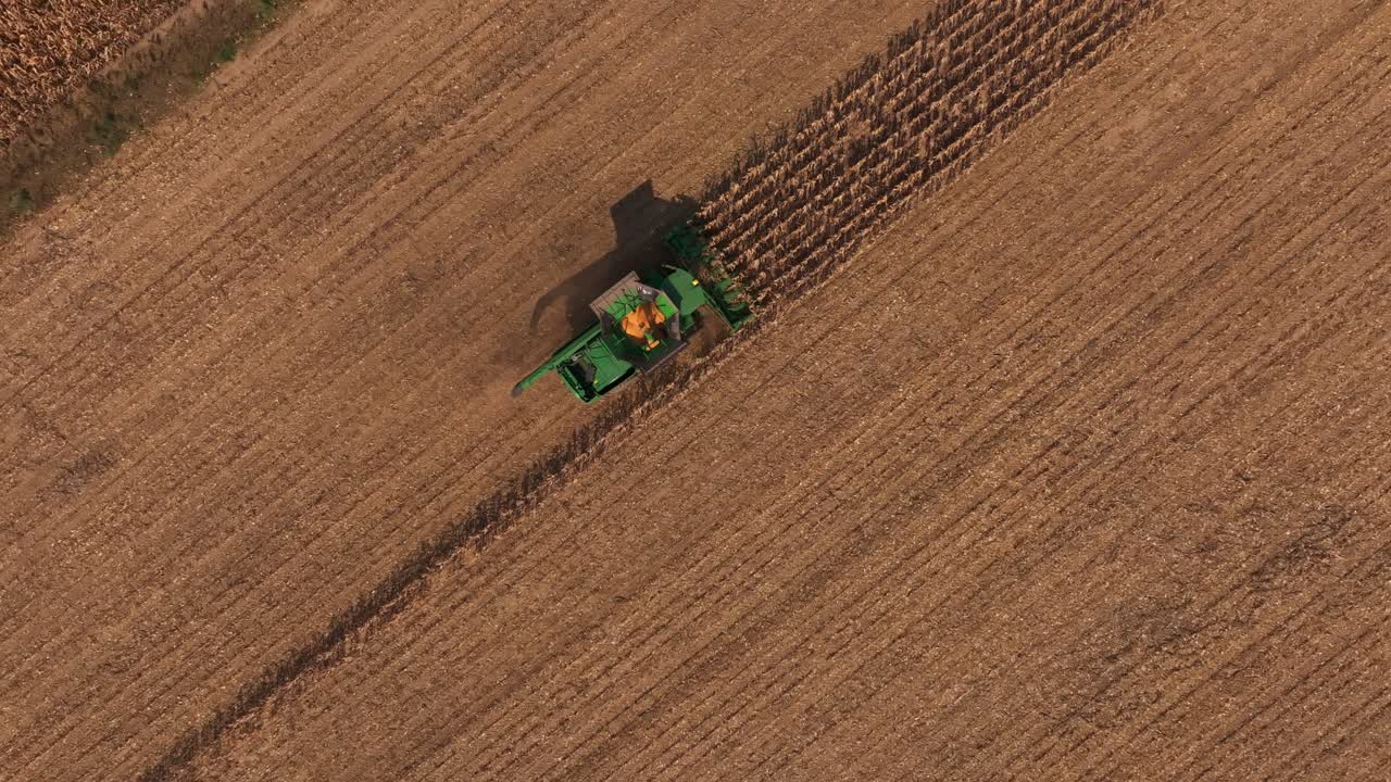 Harvesting grain in Steti's countryside with tractor, Czech Republic
