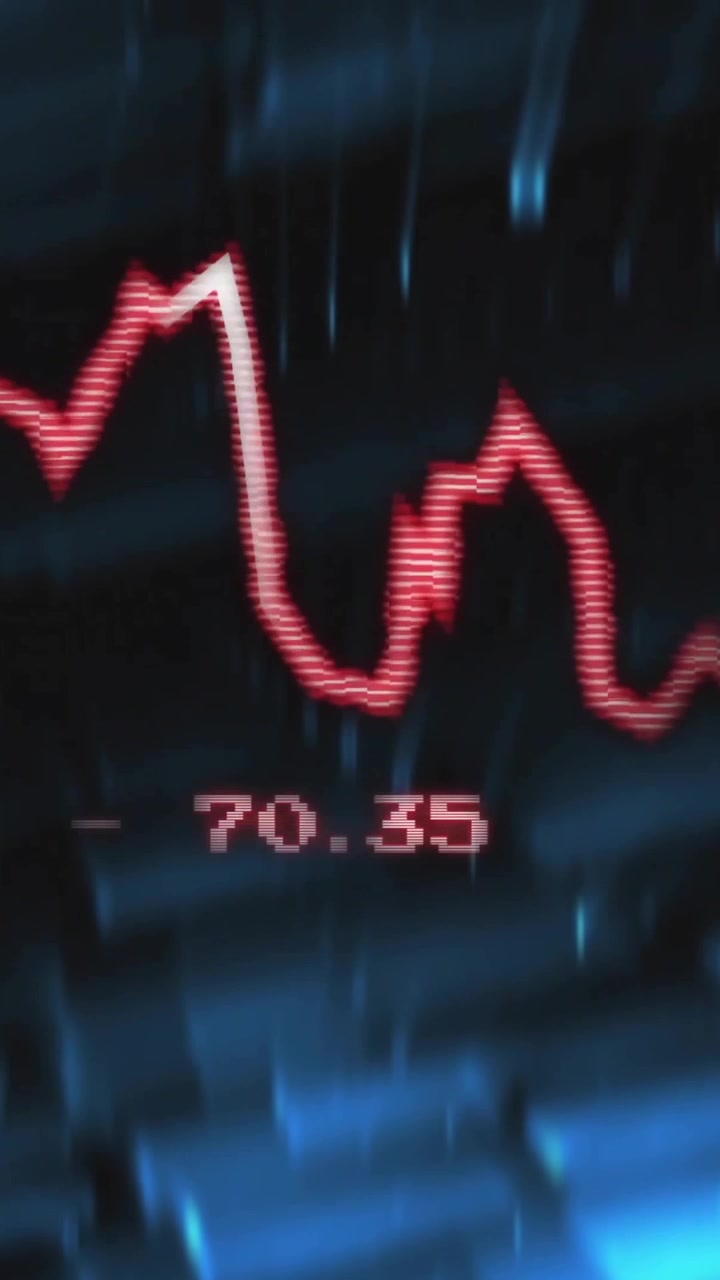 Red stock market graph animation over blue background with fluctuating numbers