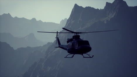 helicopter flying over mountains