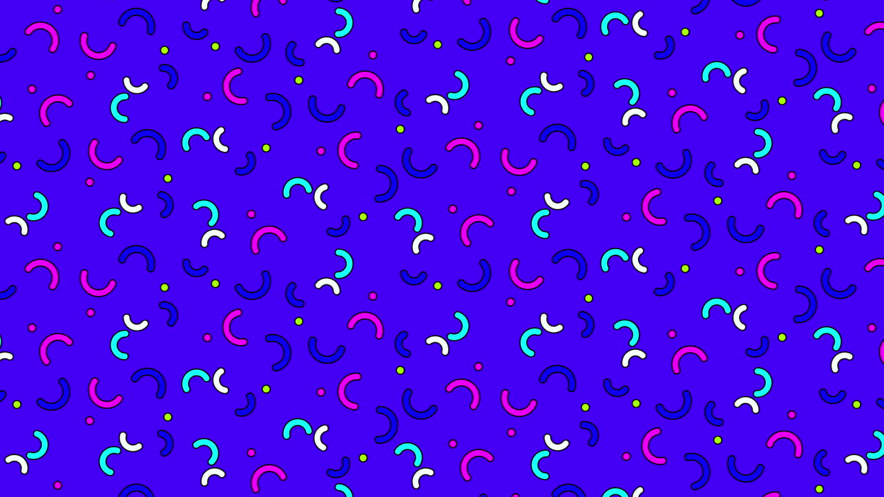 Dynamic Retro Geometric Pattern with Colorful Arcs and Dots on Blue Background