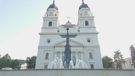 catedrala trei ierarhi in iasi, filmed in slow motion with artesian fountain in foreground