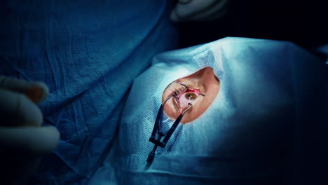 doctor treating the patient eyes. close up of eye during surgery in medical ophthalmology clinic