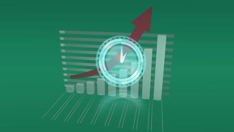animación del reloj sobre el gráfico y la flecha sobre fondo verde