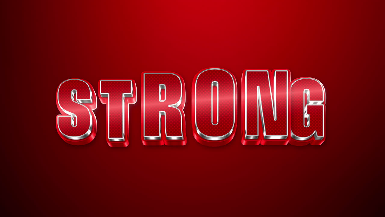 The word STRONG in red metallic text