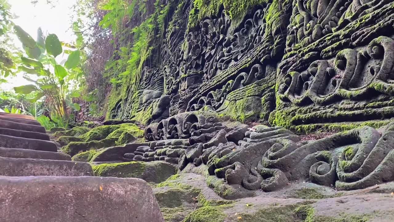 Ancient Stone Carvings in a Lush Jungle Setting