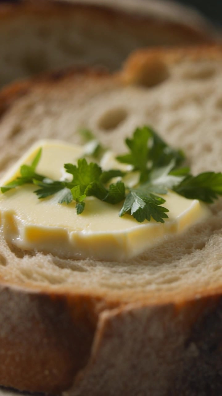Fetta di pane fresco a lievitazione naturale con burro e prezzemolo