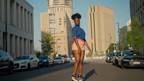 Woman Roller Skating Through a City Street