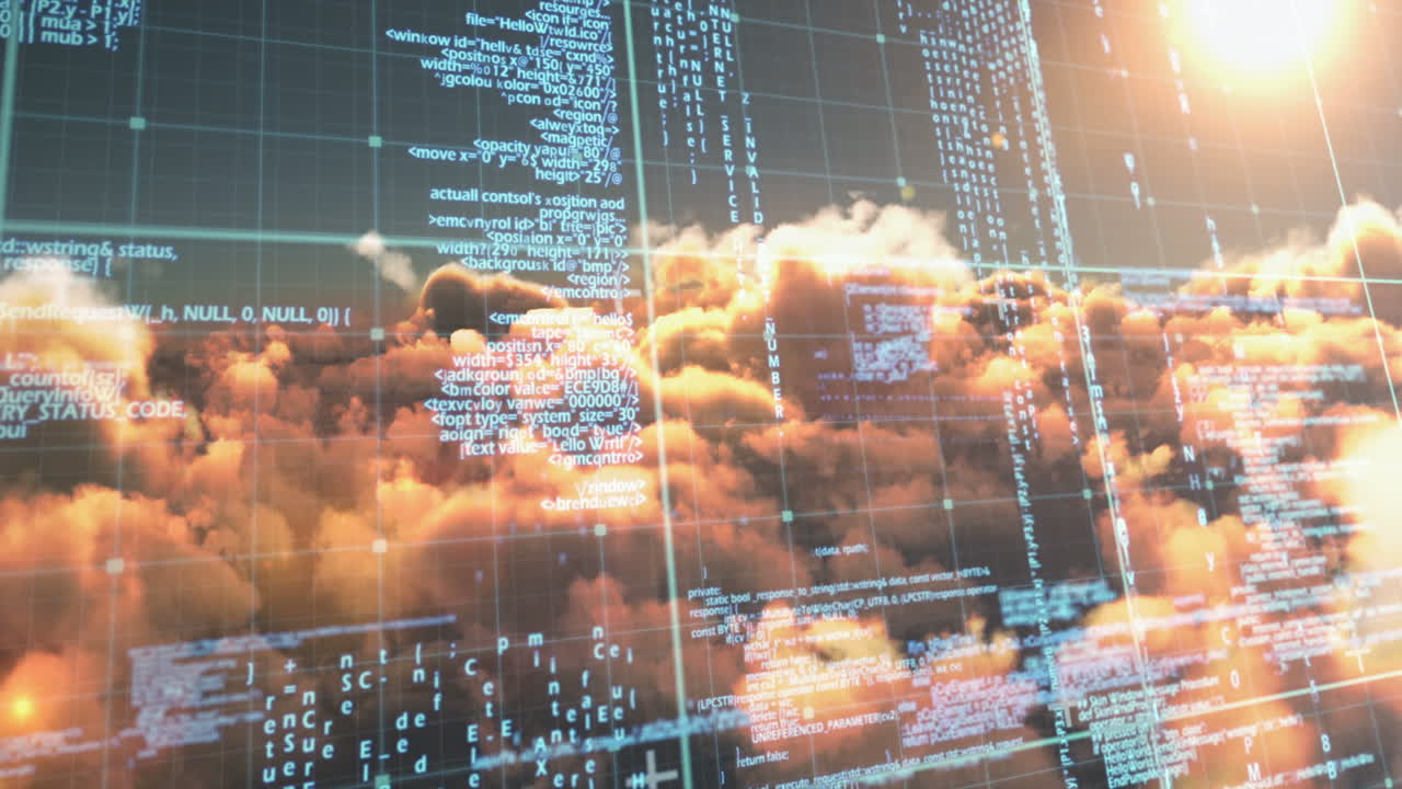 Binary code against white clouds 4k