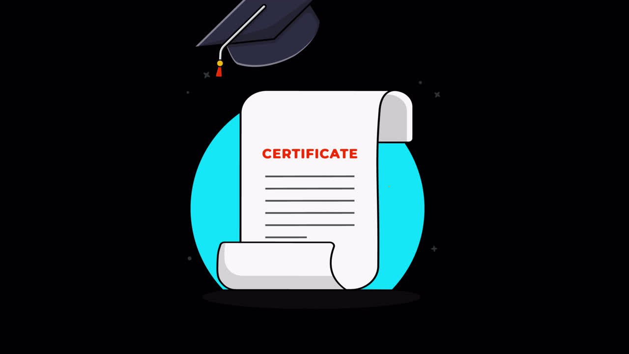 Animated Certificate with Graduation Cap and Quill Pen