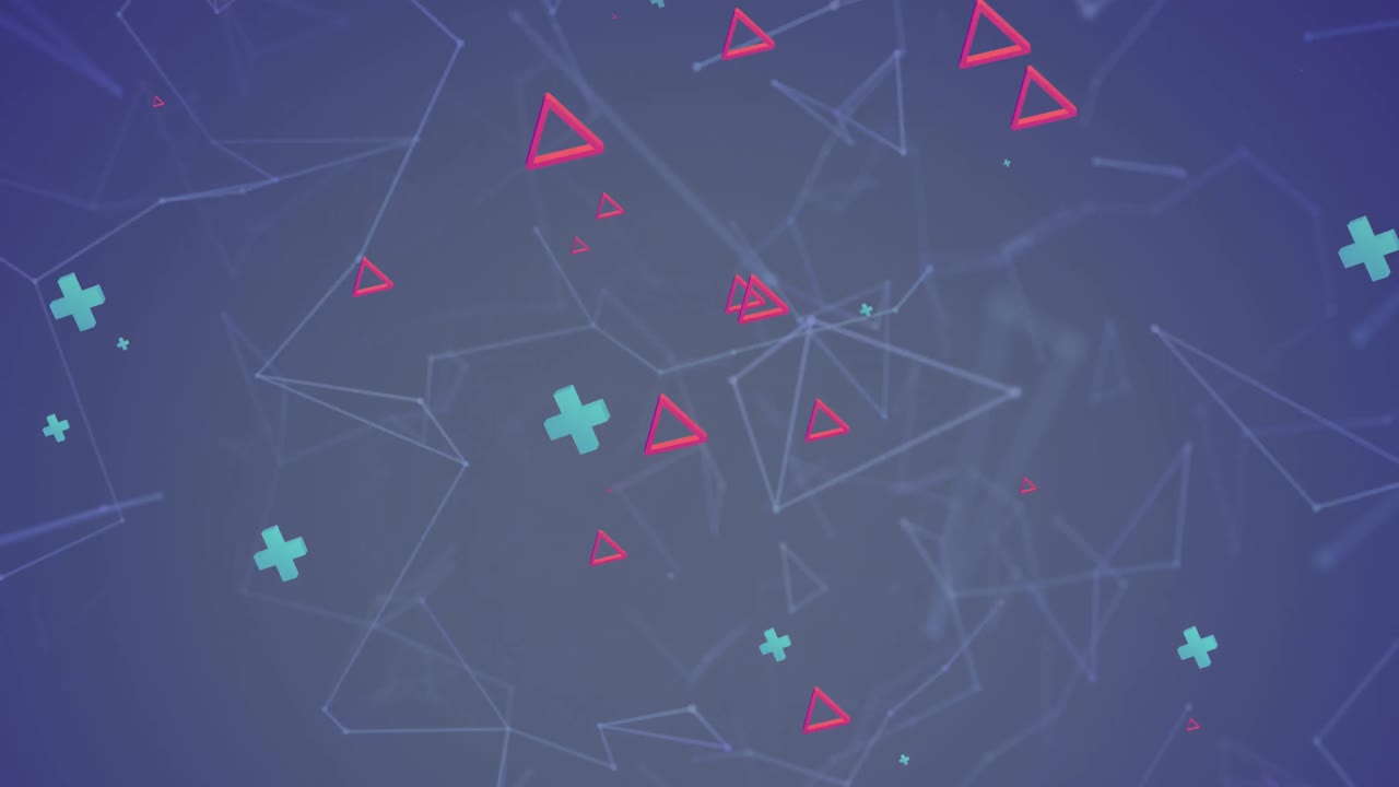 animación de formas abstractas que se mueven sobre conexiones en fondo púrpura