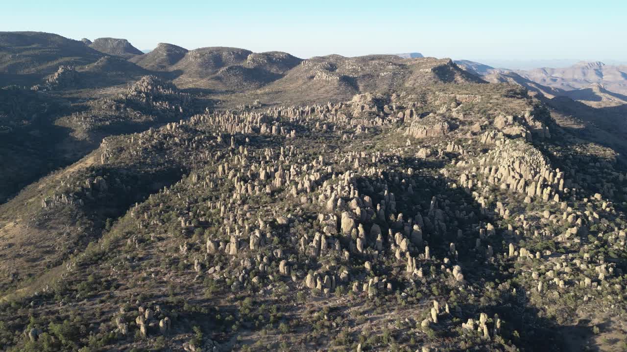 Rock formations and rugged landscape in Valle de los Monjes, Creel, Chihuahua, Mexico