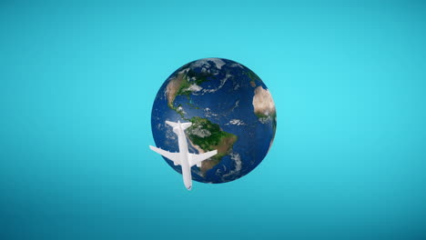 Airplane-flying-around-the-world-,-globe-or-earth-planet