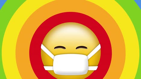 무지개 배경 위에 얼굴 마스크에 미소 짓는 얼굴의 애니메이션