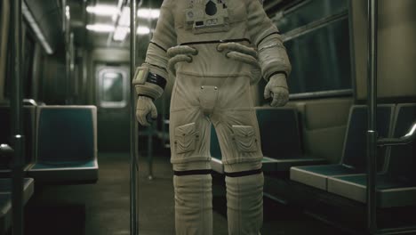 astronaut inside of the old non-modernized subway car in usa