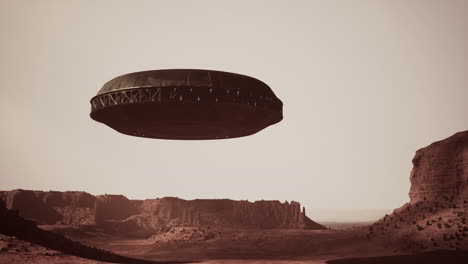 ufo over martian desert landscape