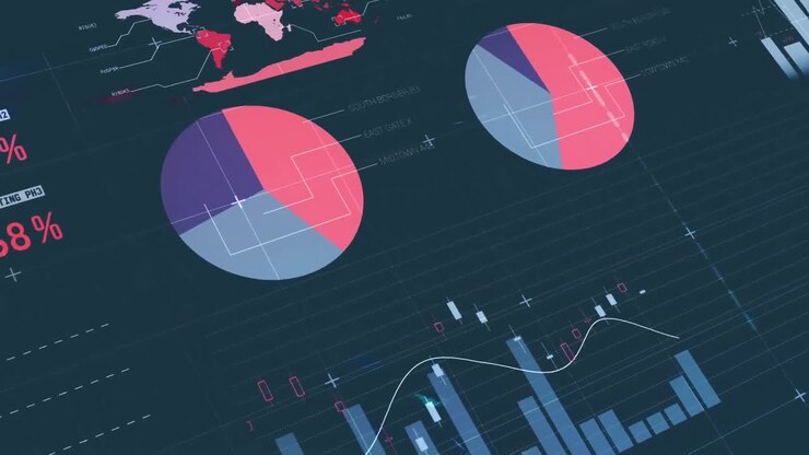 Animation of digital data processing over dark background