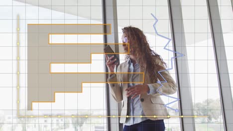 animación del procesamiento de datos sobre mujeres biraciales que usan teléfonos inteligentes