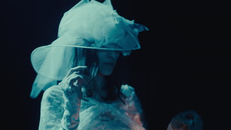 mysterious woman with lantern in ethereal light
